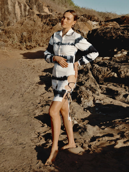 Tie-Dye Cutout Shirt Dress
