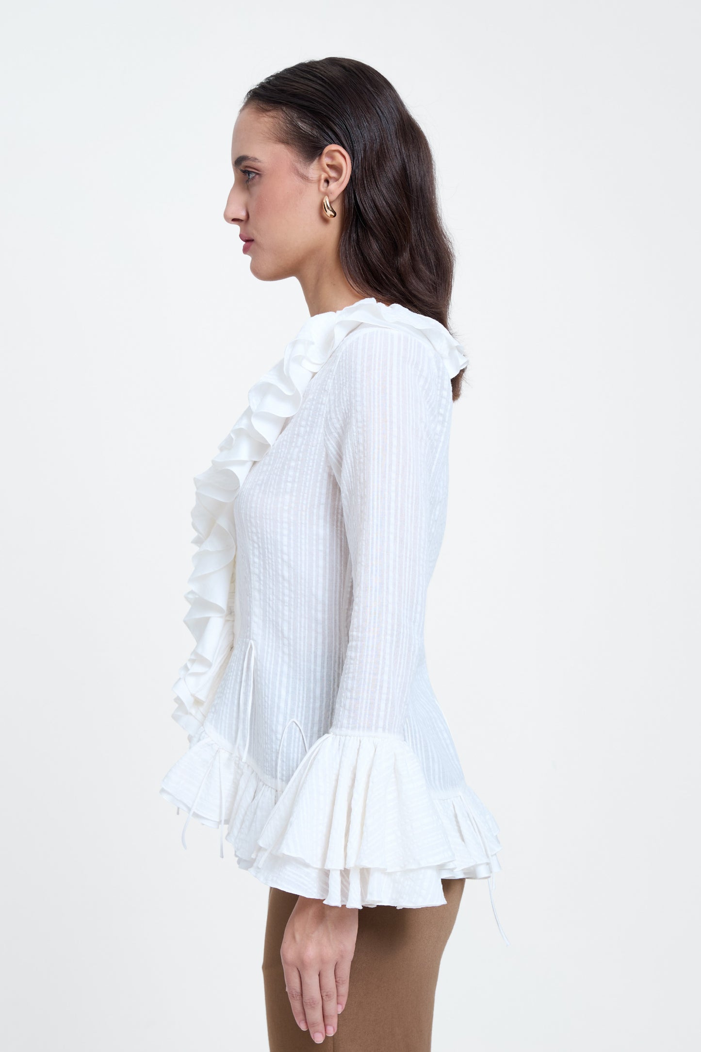White V-Neck Ruffle Top