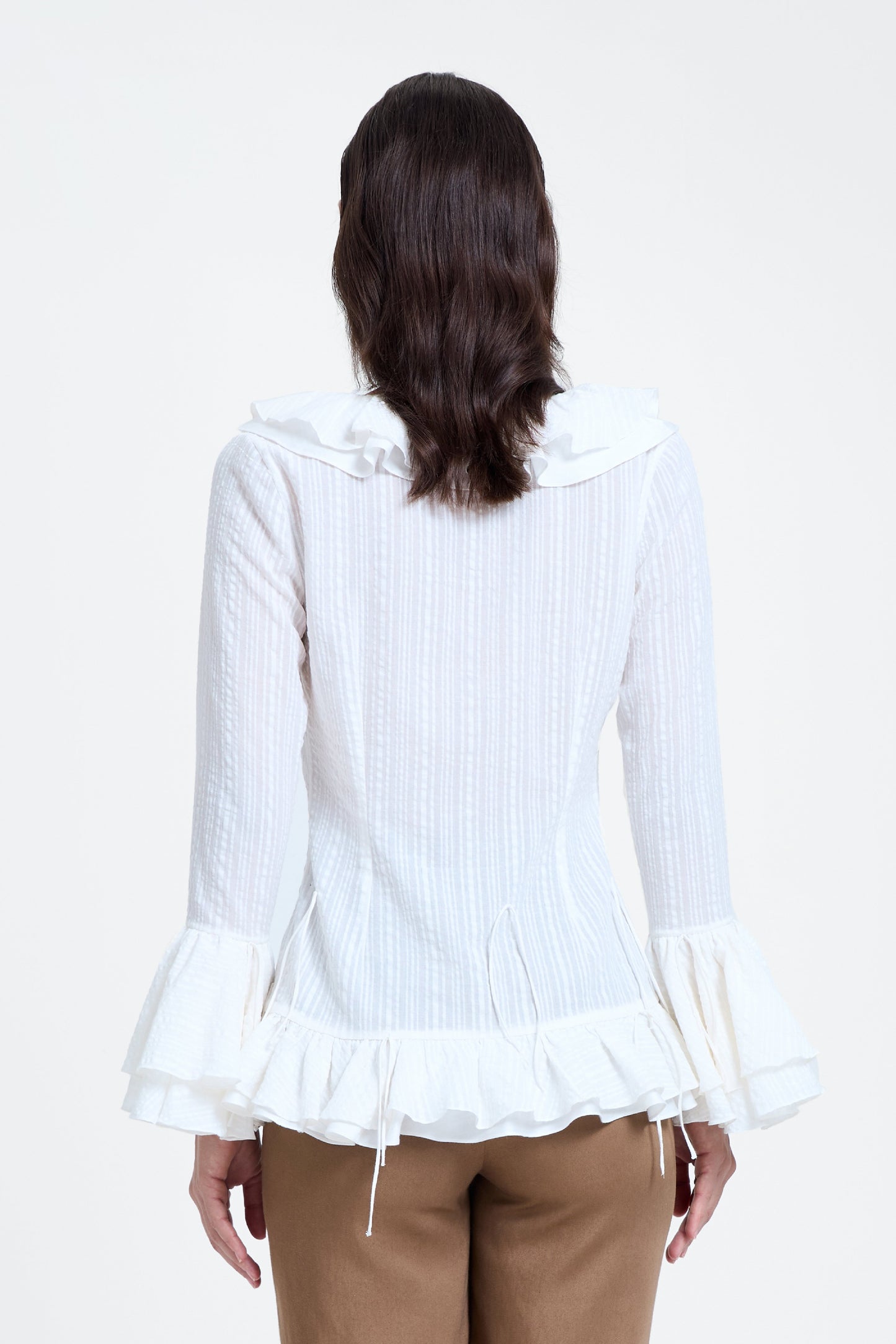 White V-Neck Ruffle Top