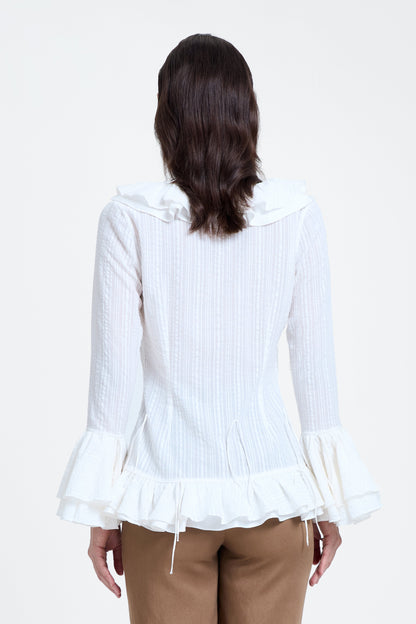 White V-Neck Ruffle Top