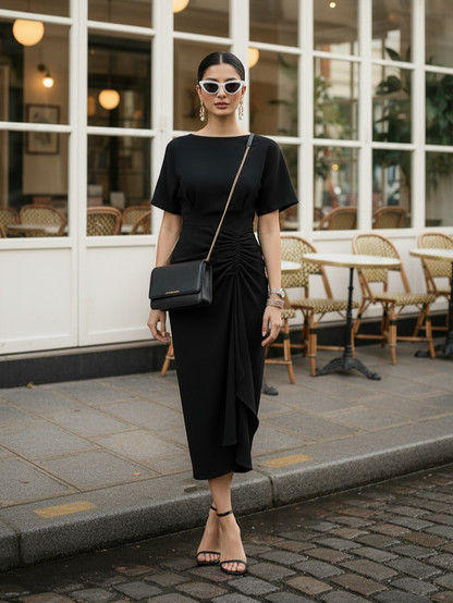 Linen Ruched Drape Dress
