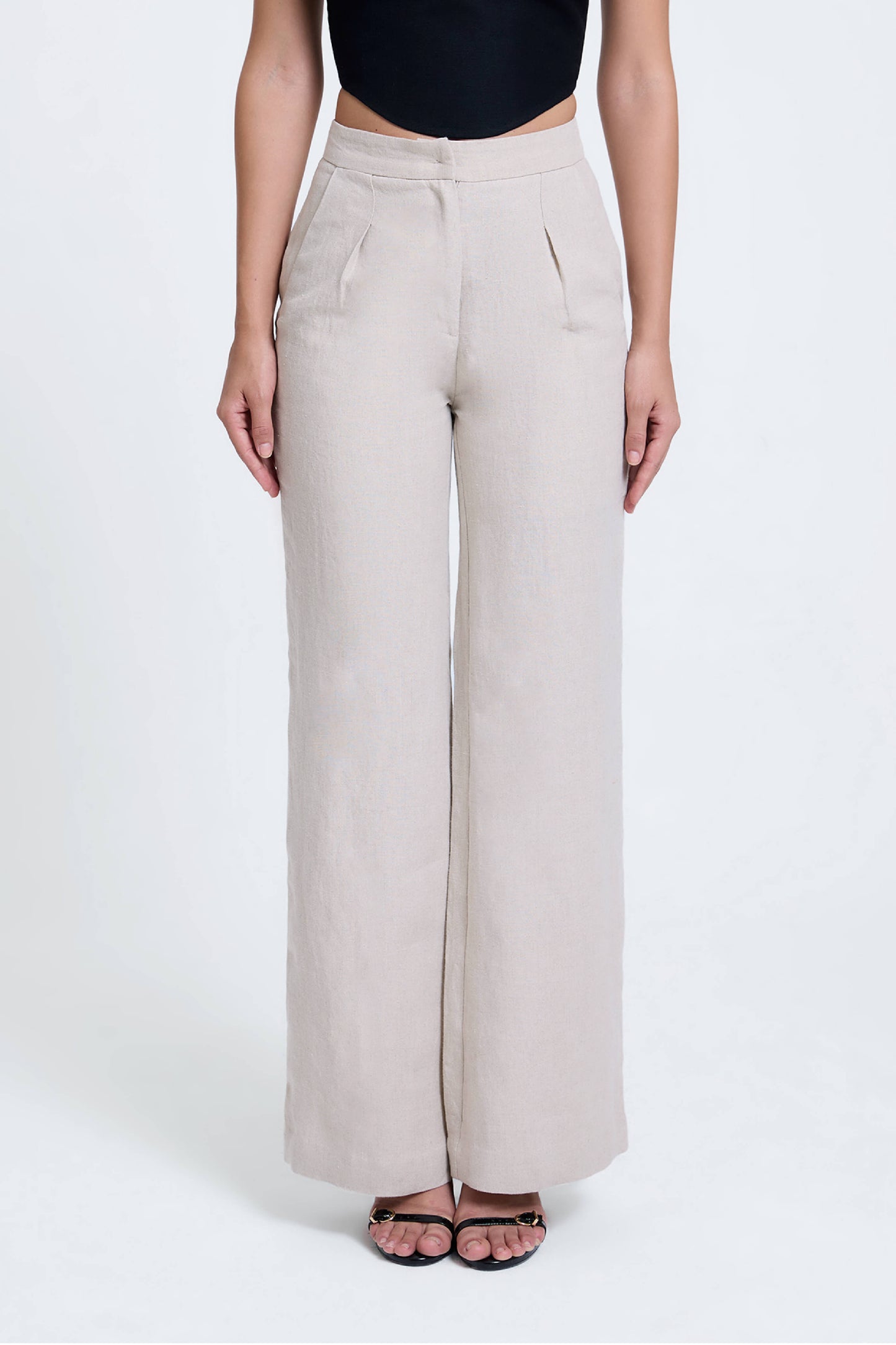 Flared Pleated Linen Pants