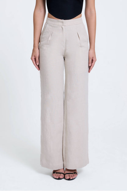 Flared Pleated Linen Pants