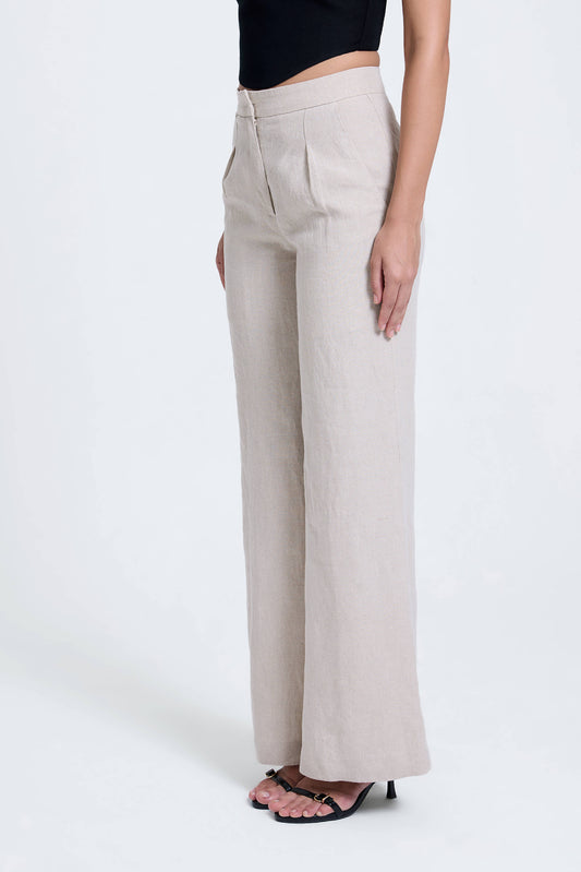 Flared Pleated Linen Pants