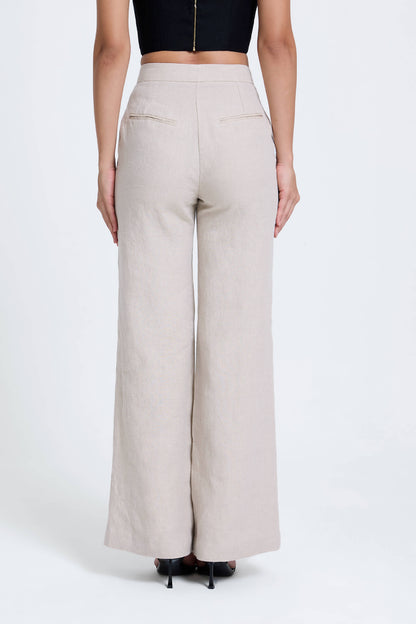 Flared Pleated Linen Pants
