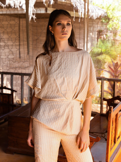 Women's striped drape top in eco-friendly fabric – Anjum Khan.