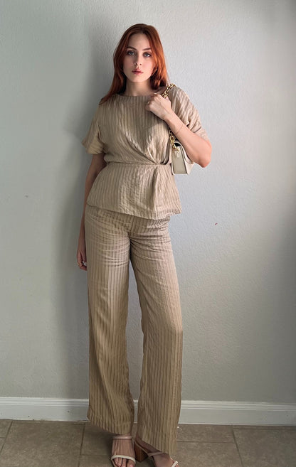 Women's striped flared pants – breathable and sustainable wide-leg design, perfect for work and casual wear