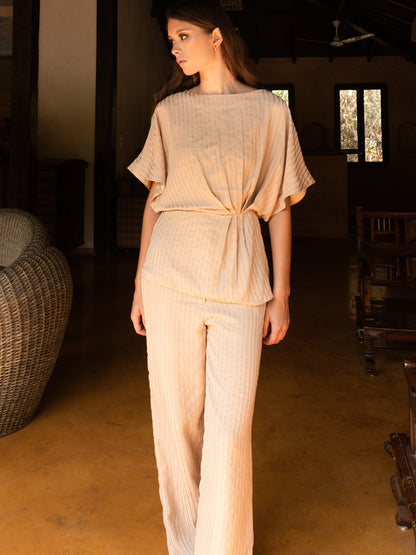 Women's striped flared matching set, a stylish two-piece outfit.