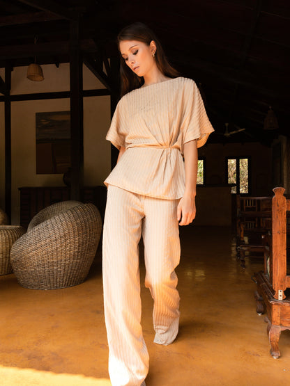 Women's striped flared matching set, a stylish two-piece outfit.