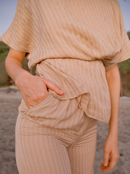 Women's striped drape top in eco-friendly fabric – Anjum Khan.