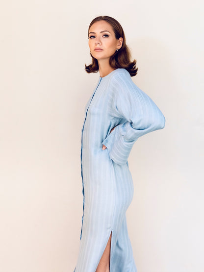 Sustainable cotton striped long dress – a wardrobe essential.