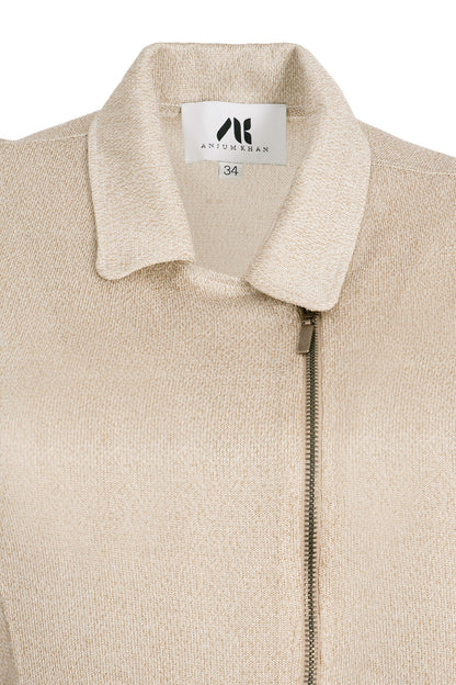 Knit-collared Jacket in Metallic Beige 
