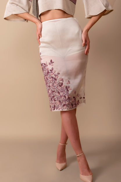 Organza Embroidered Skirt with a Back Slit
