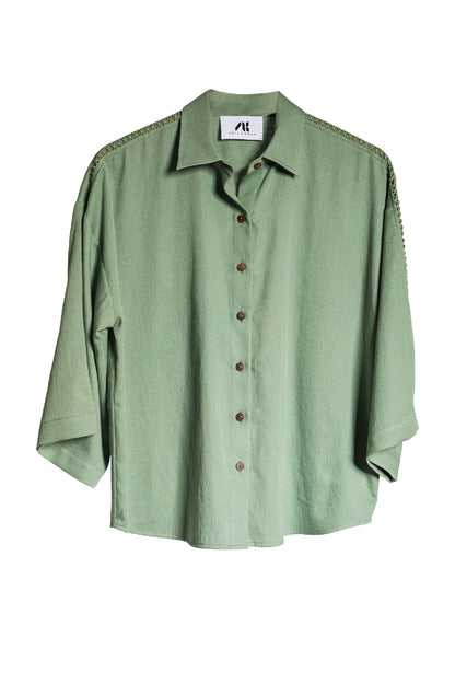 Olive Collared Short Shirt