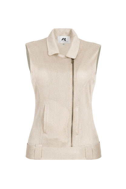 Knit-collared Jacket in Metallic Beige 