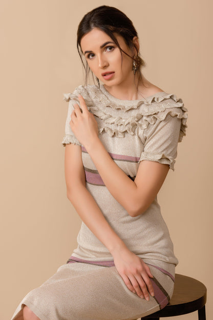 Ruffled Mid-Length Knit Dress