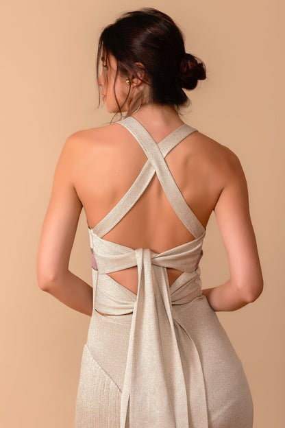 Pleated Knit Dress with a Sheer Yoke