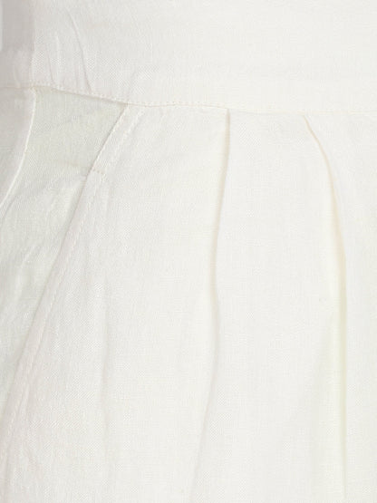 Close-up texture of organic white linen pants fabric