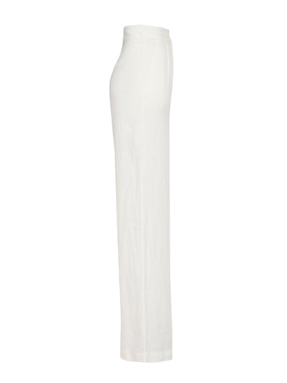 High waisted casual white linen pants, lightweight and comfortable, perfect for summers.